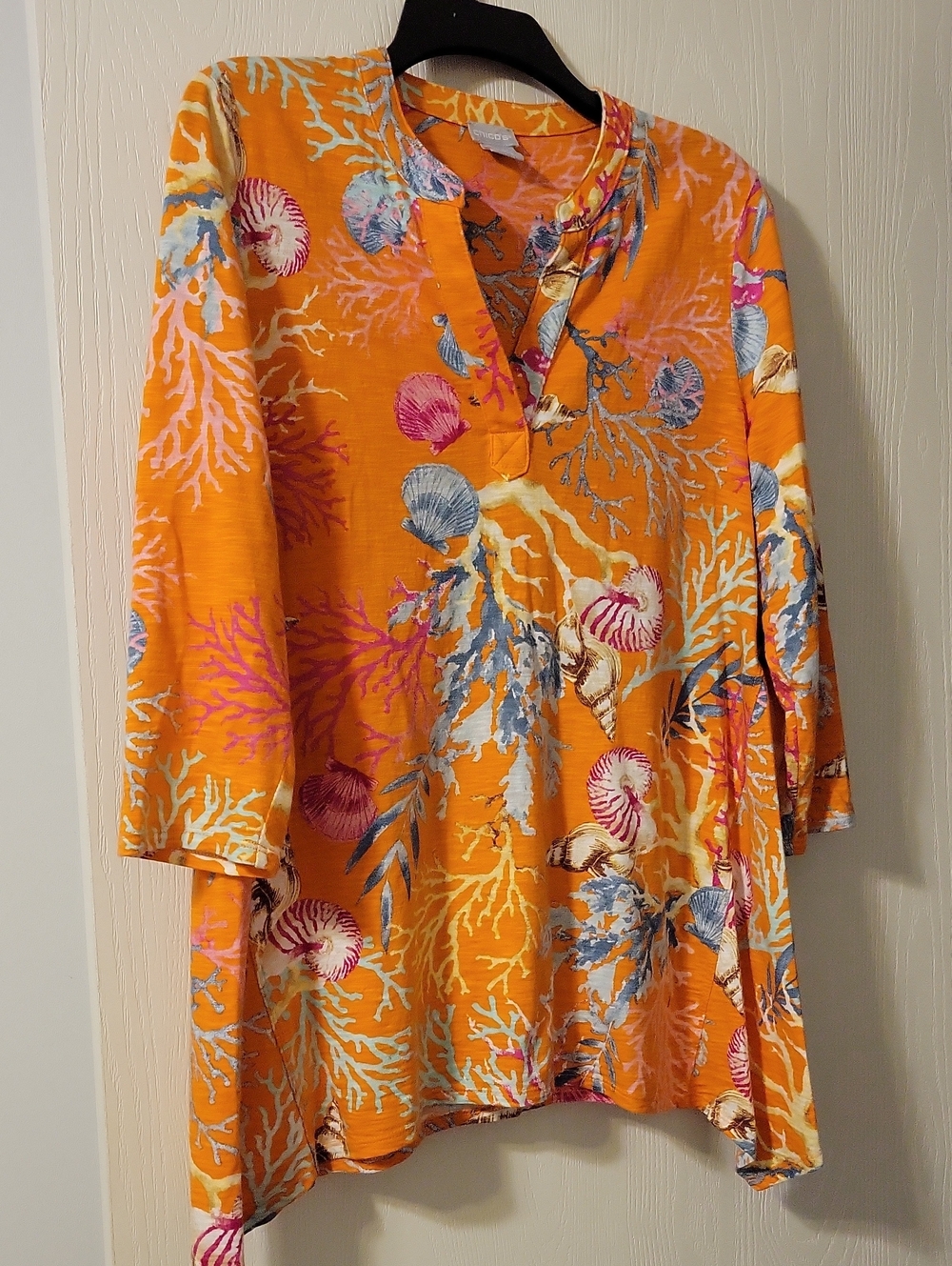 Chico's Orange Seashell & Coral Print Tunic